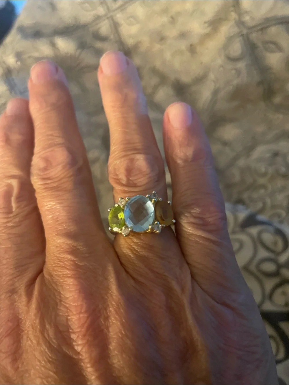 Multi-Gem Statement Ring with Blue, Green and Yellow Stones